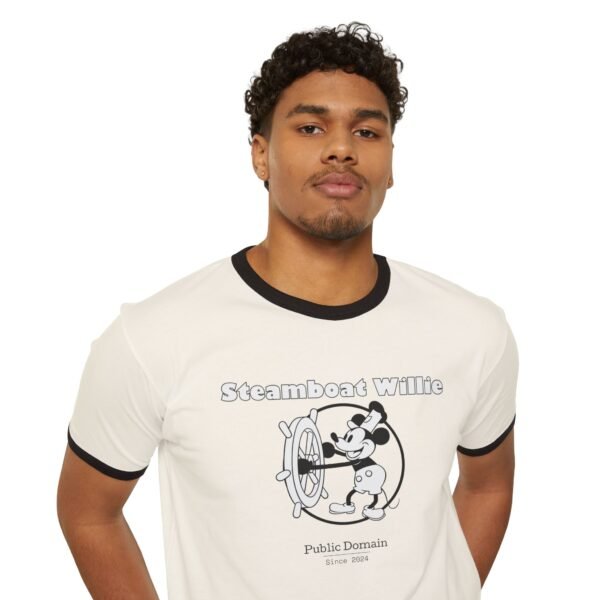 Public Domain Steamboat Willie - Unisex Ringer T-Shirt - Image 3
