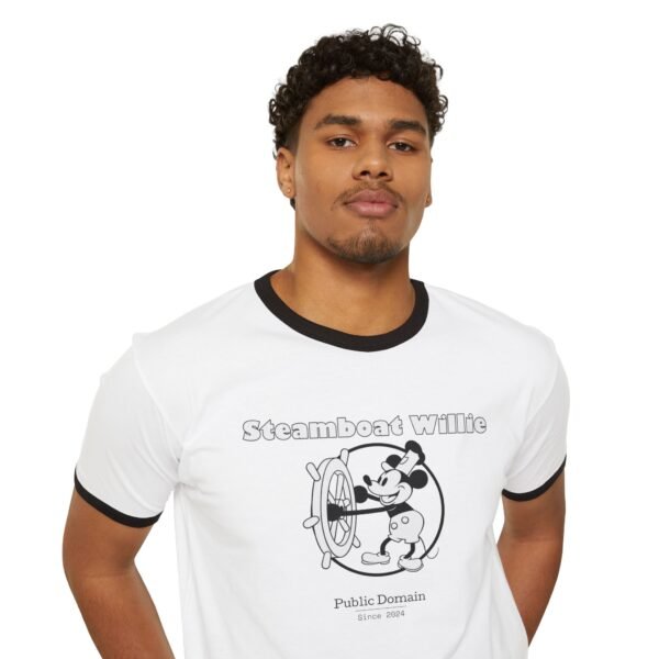 Public Domain Steamboat Willie - Unisex Ringer T-Shirt - Image 6