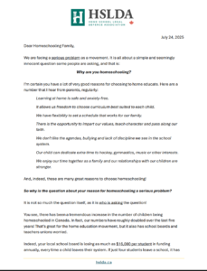 HSLDA Letter - Why Do you Homeschool July25 Pg1