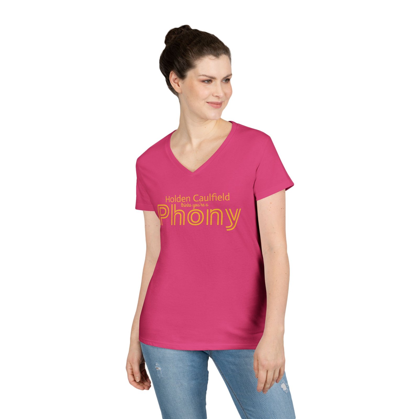 Holden Caulfield thinks you're a Phony - Ladies V-Neck T-Shirt - Image 3
